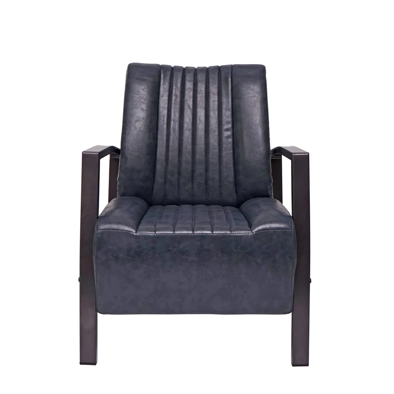 Fauteuil lounge relaxation rembourrée design industriel en métal en synthétique gris châssis en acier 04_0003122