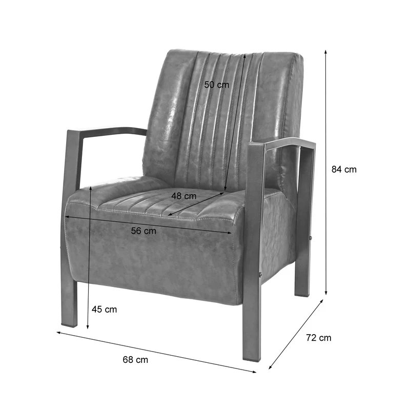 Fauteuil lounge relaxation rembourrée design industriel en métal en synthétique gris châssis en acier 04_0003122