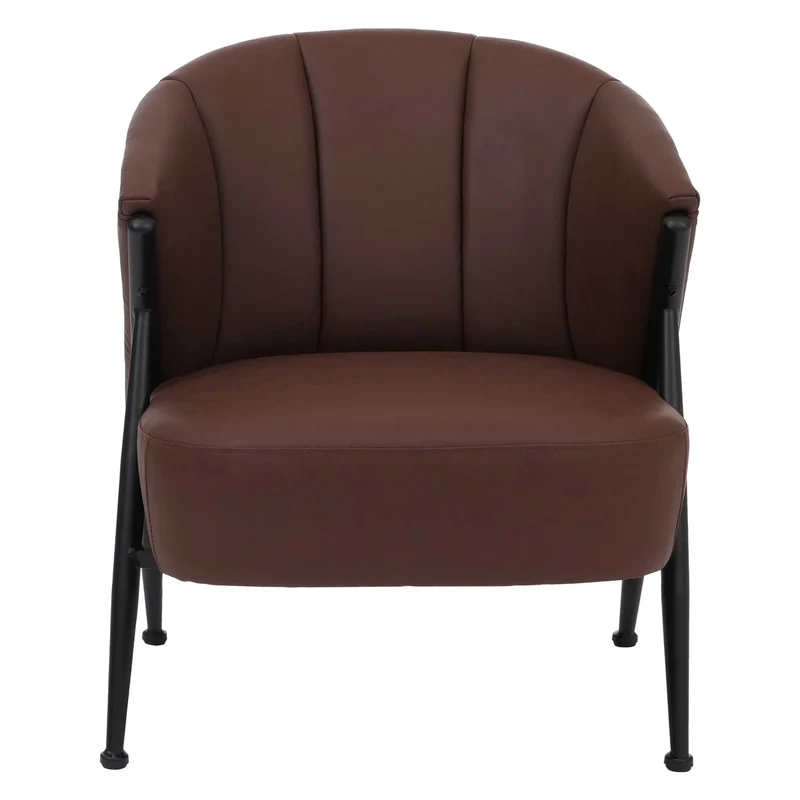 Fauteuil lounge vintage industriel avec accoudoirs fauteuil club rembourré métal simili cuir rouge rouille 04_0008993