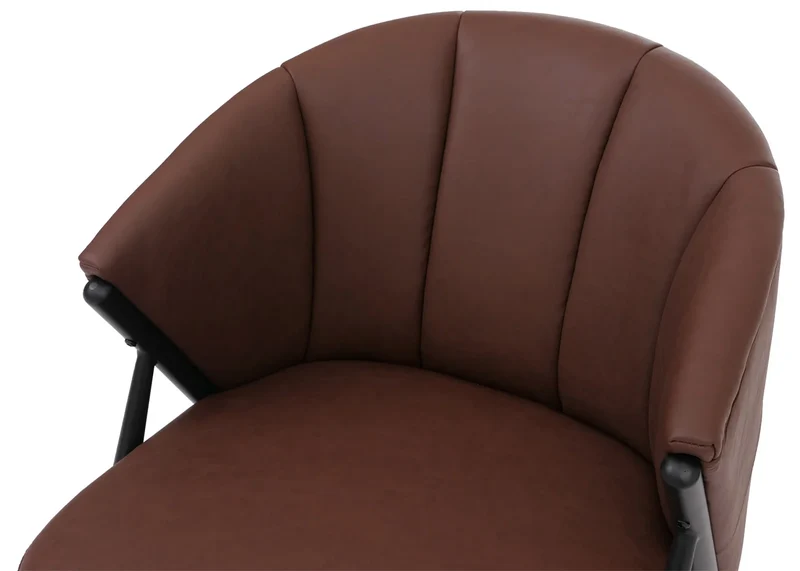 Fauteuil lounge vintage industriel avec accoudoirs fauteuil club rembourré métal simili cuir rouge rouille 04_0008993