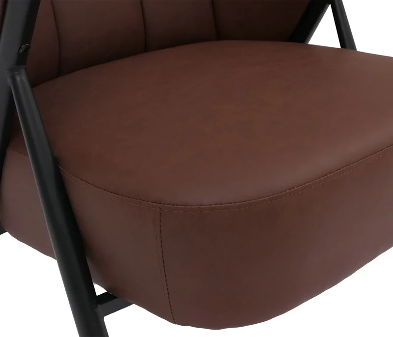 Fauteuil lounge vintage industriel avec accoudoirs fauteuil club rembourré métal simili cuir rouge rouille 04_0008993
