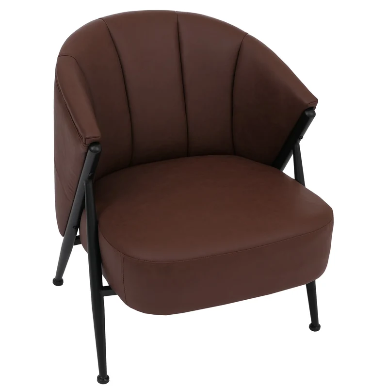 Salon complet vintage industriel canapé 2 places et 2 fauteuils métal simili cuir rouge rouille 04_0008978