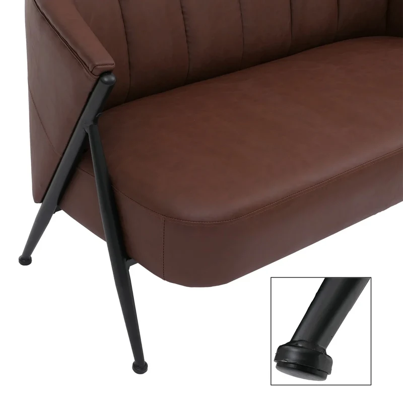 Salon complet vintage industriel canapé 2 places et 2 fauteuils métal simili cuir rouge rouille 04_0008978