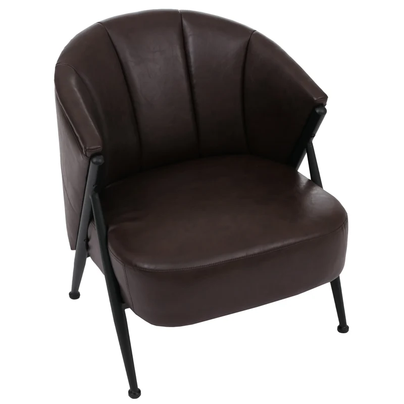 Salon complet vintage industriel canapé 2 places et 2 fauteuils métal simili cuir brun foncé 04_0008977