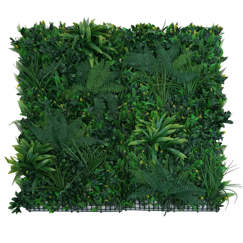Lot de 4 panneaux muraux végétaux artificiels 1 m² feuillage dense pour intérieur et extérieur polyéthylène vert 04_0009165