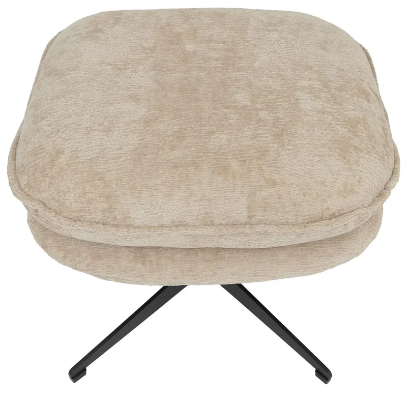 Repose pieds pouf ottoman rembourré tissu chenille piètement métal crème 04_0009042