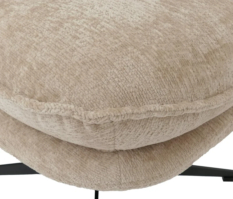 Repose pieds pouf ottoman rembourré tissu chenille piètement métal crème 04_0009042