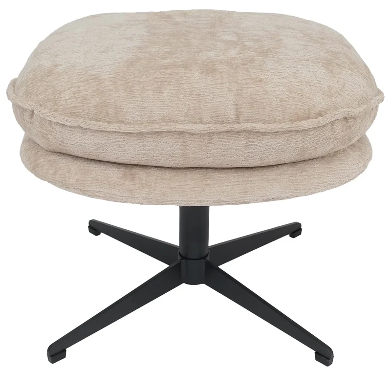 Repose pieds pouf ottoman rembourré tissu chenille piètement métal crème 04_0009042