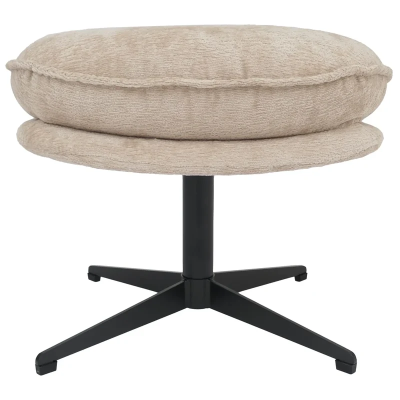 Repose pieds pouf ottoman rembourré tissu chenille piètement métal crème 04_0009042