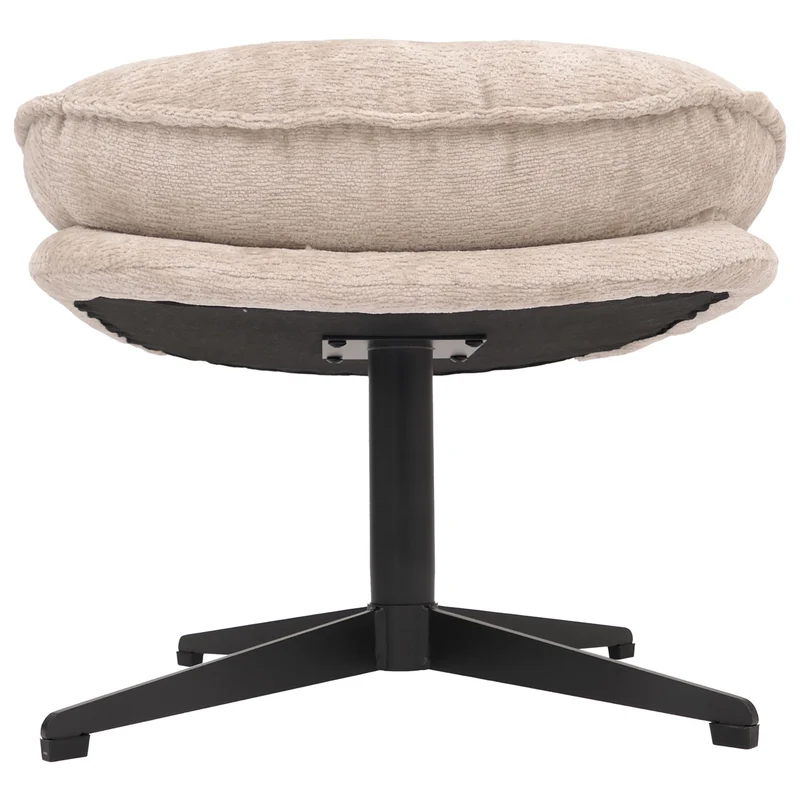 Repose pieds pouf ottoman rembourré tissu chenille piètement métal crème 04_0009042