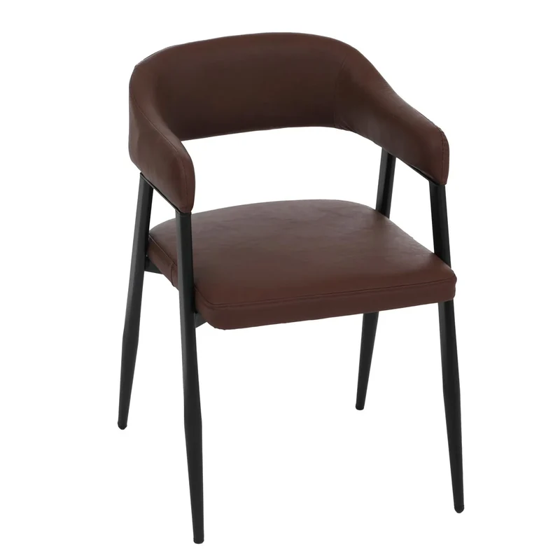 Lot de 6 chaises de salle à manger vintage industriel avec accoudoirs métal simili cuir rouge rouille 04_0008983