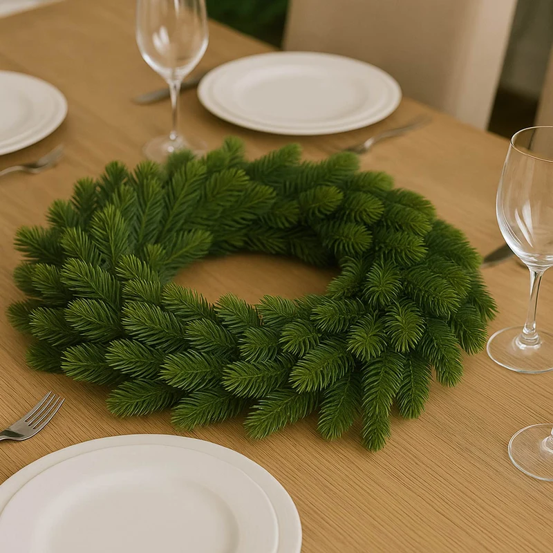Couronne décorative artificielle ronde 45 cm avec 4 supports pour bougies sapin vert polyéthylène 04_0009157