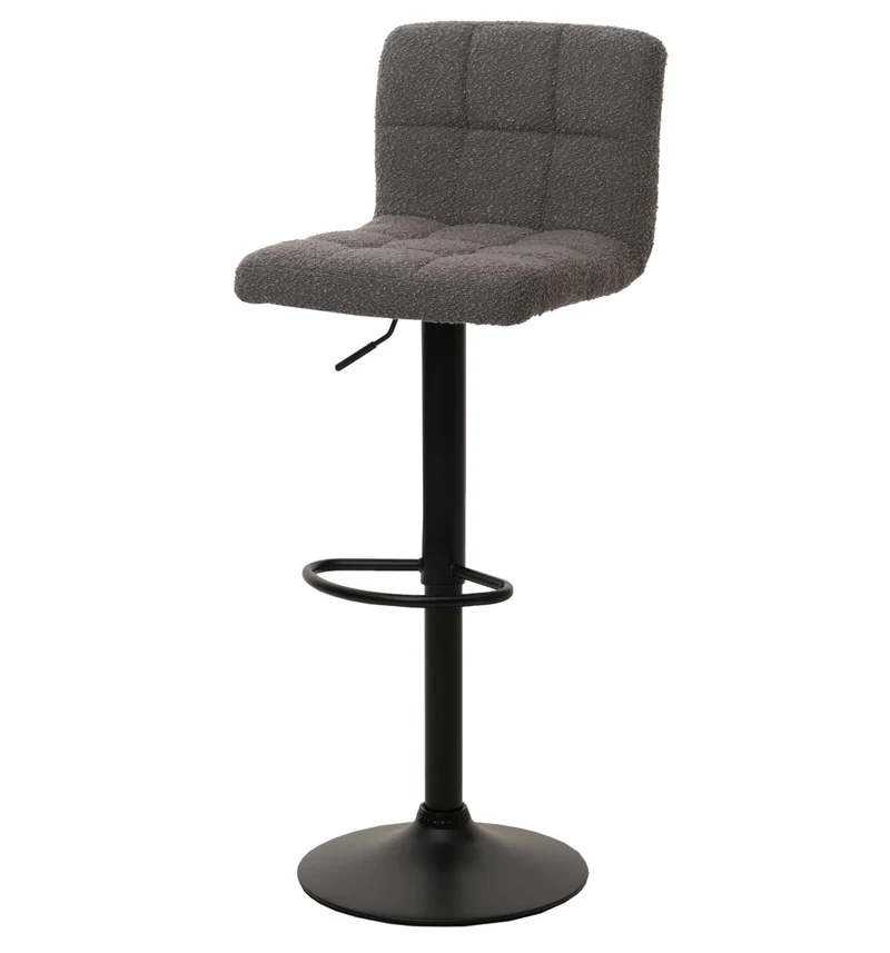 Lot de 2 tabourets de bar réglables pivotants avec repose pieds tissu bouclé gris foncé acier noir mat 04_0009955