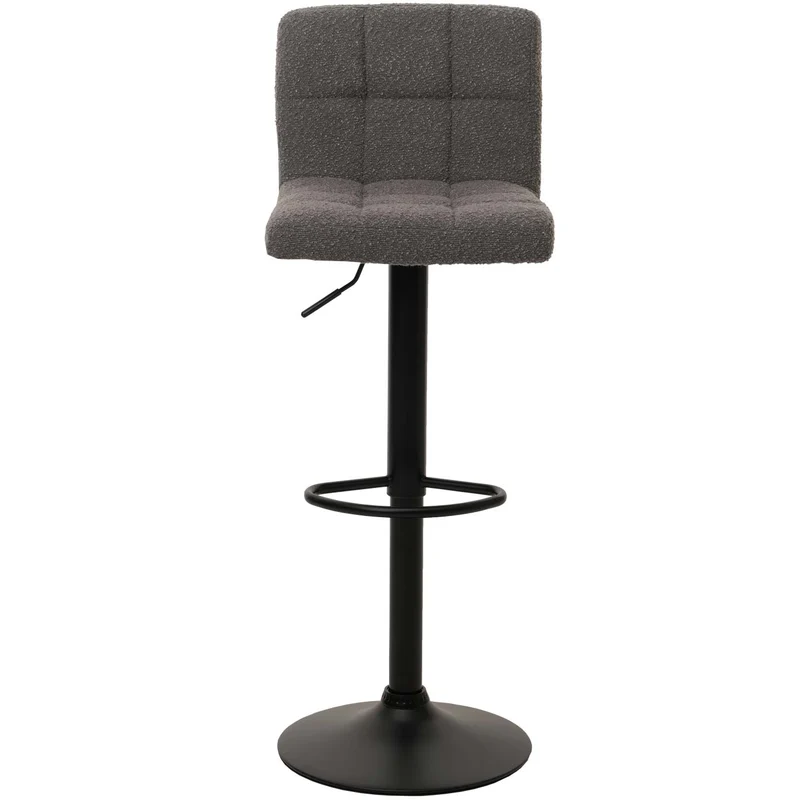 Lot de 2 tabourets de bar réglables pivotants avec repose pieds tissu bouclé gris foncé acier noir mat 04_0009955