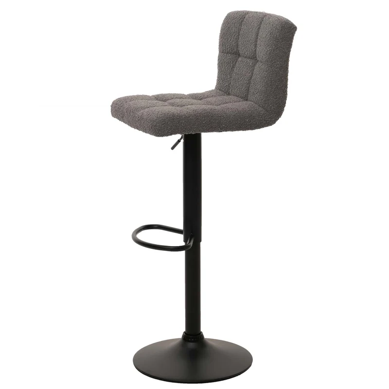 Lot de 2 tabourets de bar réglables pivotants avec repose pieds tissu bouclé gris foncé acier noir mat 04_0009955
