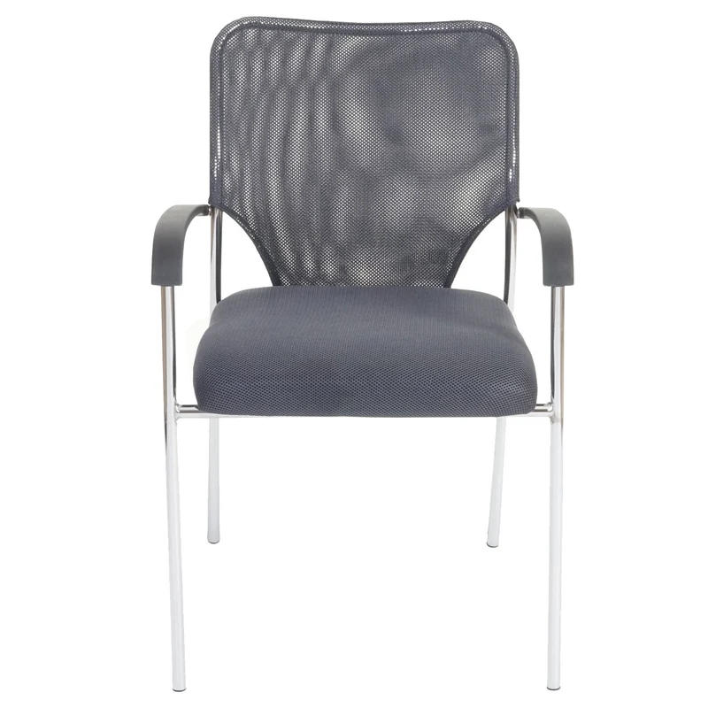 Lot de 12 chaises de conférence empilables avec accoudoirs dossier respirant tissu gris métal chromé gris 04_0011389