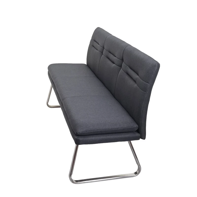 Ensemble salle à manger 4 chaises et banc 180 cm structure luge acier inoxydable brossé tissu gris foncé 04_0006744
