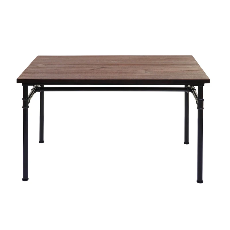 Ensemble salle à manger table 120 cm et 4 chaises avec accoudoirs style industriel bois d’orme massif acier simili cuir gris 04_0006735