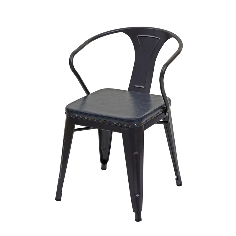 Ensemble salle à manger table 120 cm et 4 chaises avec accoudoirs style industriel bois d’orme massif acier simili cuir gris 04_0006735