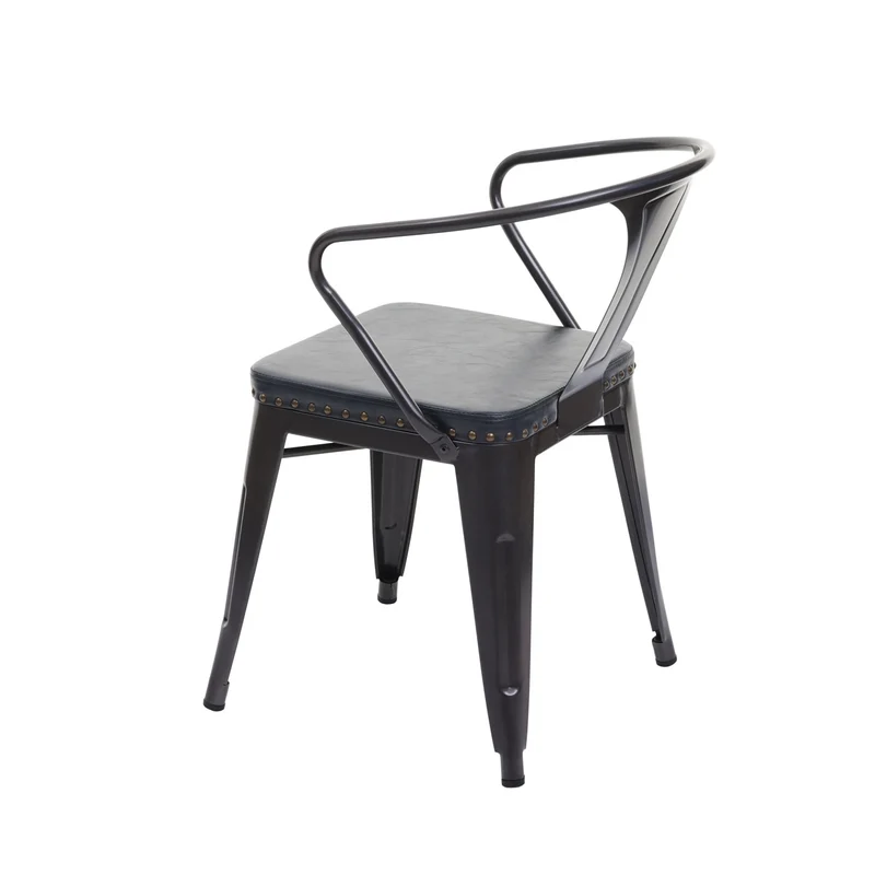 Ensemble salle à manger table 120 cm et 4 chaises avec accoudoirs style industriel bois d’orme massif acier simili cuir gris 04_0006735