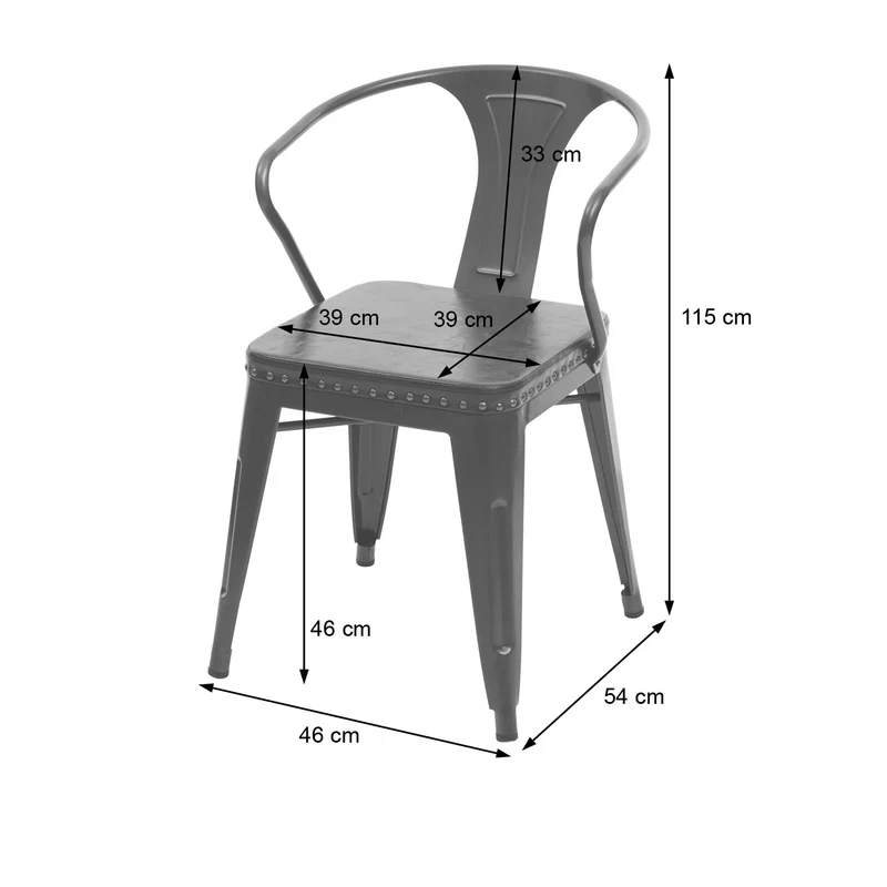 Ensemble salle à manger table 120 cm et 4 chaises avec accoudoirs style industriel bois d’orme massif acier simili cuir gris 04_0006735