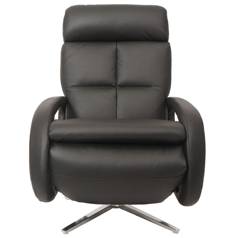 Fauteuil relax inclinable pivotant 360° avec fonction allongée cuir véritable noir aluminium acier 04_0006833