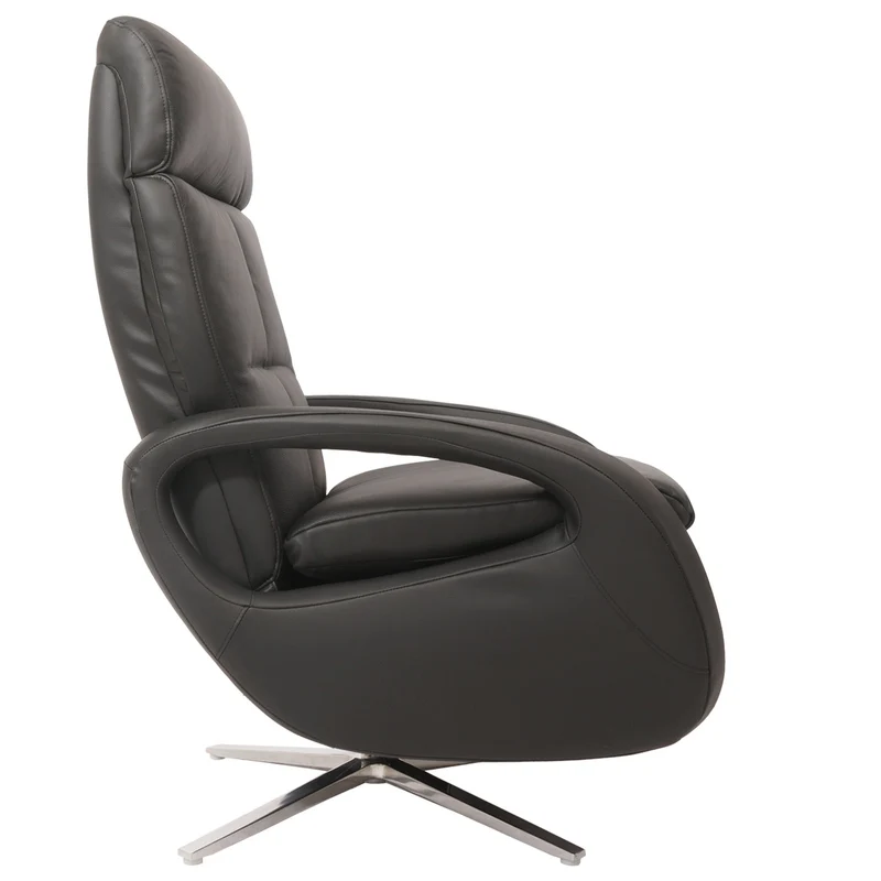Fauteuil relax inclinable pivotant 360° avec fonction allongée cuir véritable noir aluminium acier 04_0006833