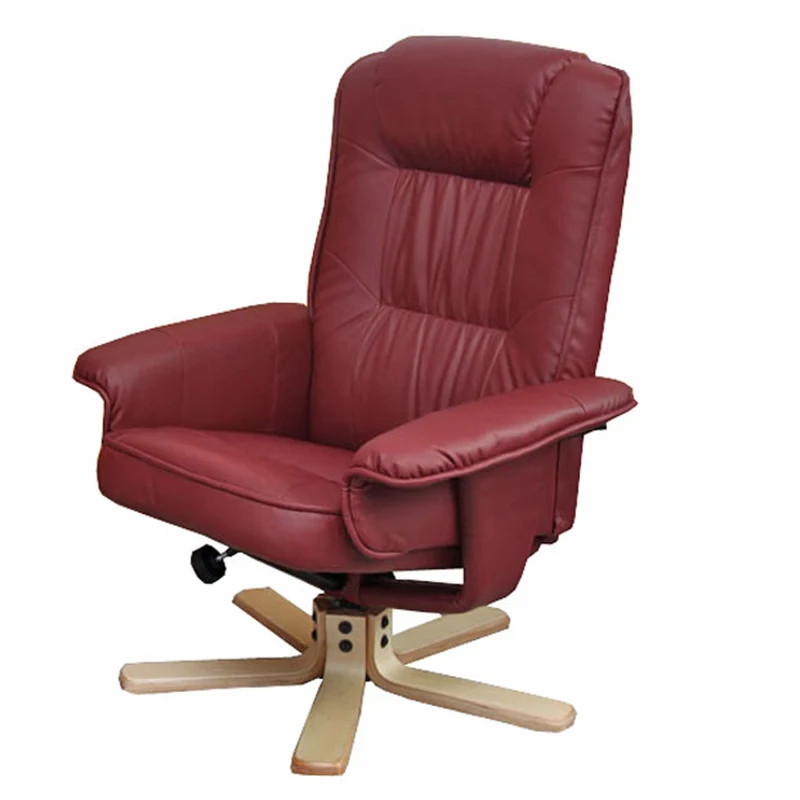 Fauteuil relax pivotant 360° inclinable avec poche de rangement simili cuir bordeaux bois clair 04_0006824