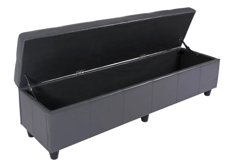 Banc coffre de rangement XXL avec assise rembourrée 180 cm compartiment intégré cuir et similicuir gris 04_0006458