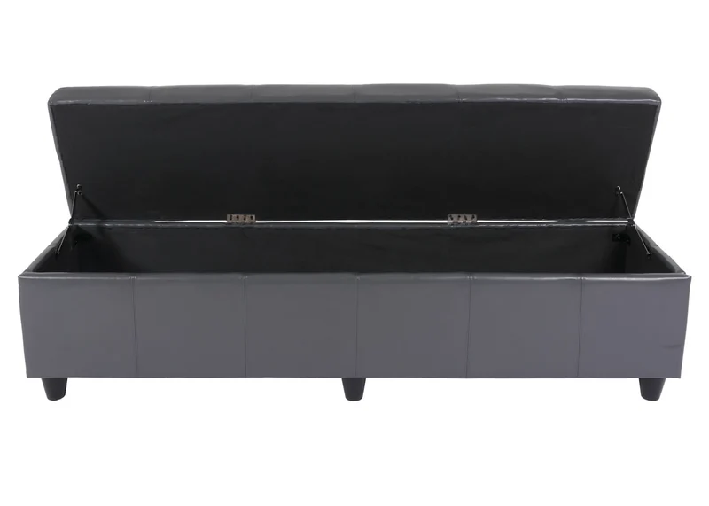 Banc coffre de rangement XXL avec assise rembourrée 180 cm compartiment intégré cuir et similicuir gris 04_0006458