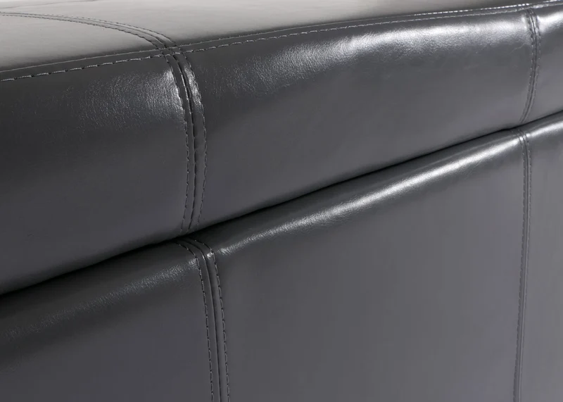 Banc coffre de rangement XXL avec assise rembourrée 180 cm compartiment intégré cuir et similicuir gris 04_0006458