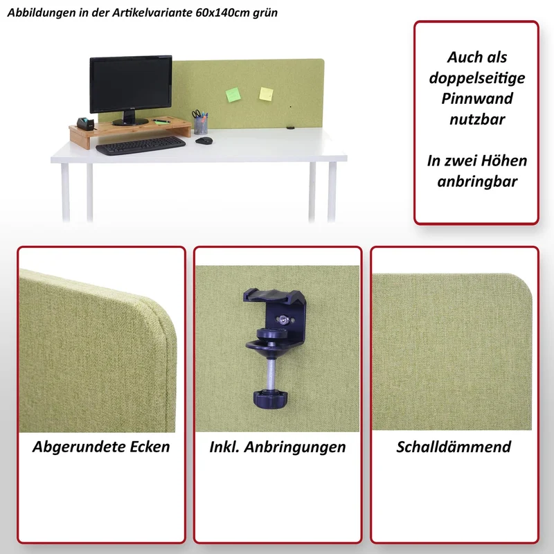 Cloison acoustique de bureau pour bureau panneau de séparation insonorisant panneau d’affichage double face tissu vert 60x75 cm 04_0006436