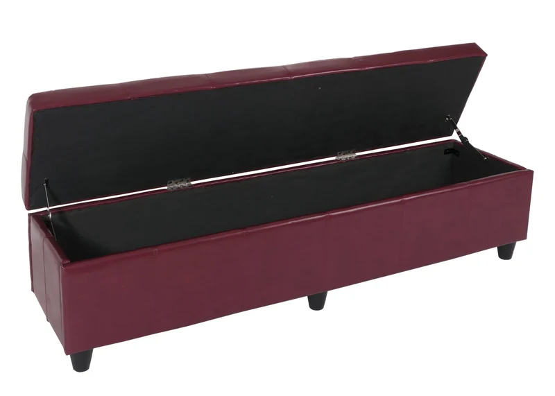Banc coffre de rangement XXL avec assise rembourrée 180 cm similicuir rouge 04_0005875