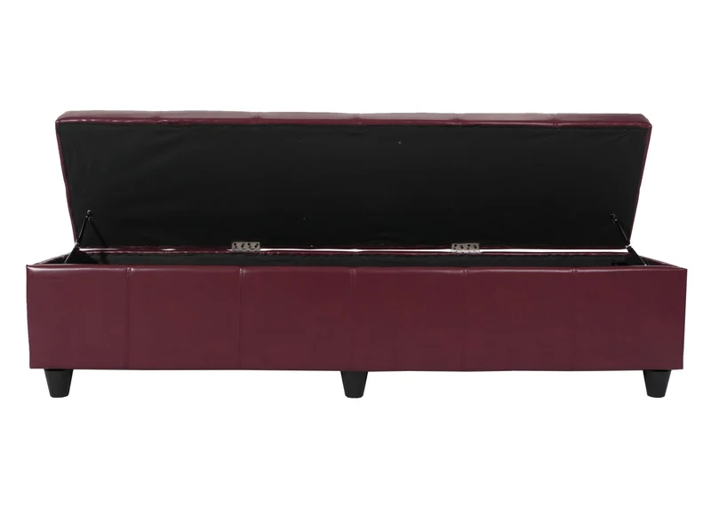 Banc coffre de rangement XXL avec assise rembourrée 180 cm similicuir rouge 04_0005875