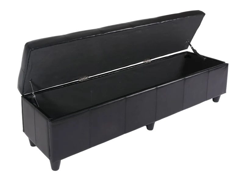 Banc coffre de rangement XXL avec assise rembourrée 180 cm similicuir noir 04_0005874