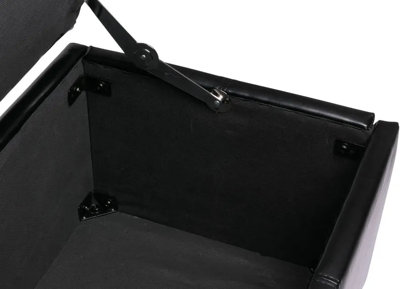 Banc coffre de rangement XXL avec assise rembourrée 180 cm similicuir noir 04_0005874