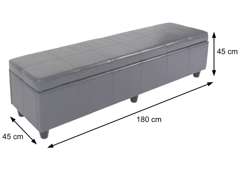 Banc coffre de rangement XXL avec assise rembourrée 180 cm similicuir noir 04_0005874