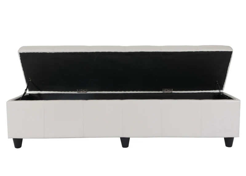 Banc coffre de rangement XXL avec assise rembourrée 180 cm cuir et similicuir blanc 04_0005872