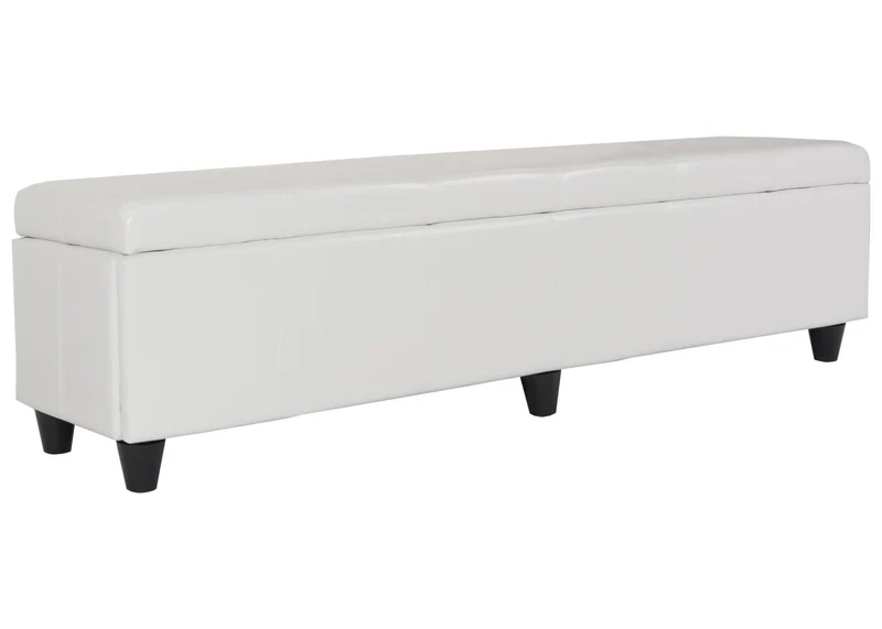 Banc coffre de rangement XXL avec assise rembourrée 180 cm cuir et similicuir blanc 04_0005872