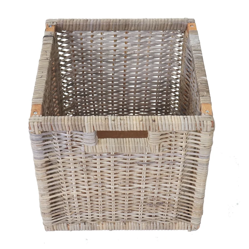Banc de rangement avec 3 paniers et coussin d’assise rotin kubu et bois d’acajou blanc 112 cm 04_0005824