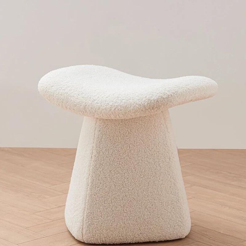 Contemporary Scandinavian Square Faux Shearling Plywood Kids Low Stool For Living Room