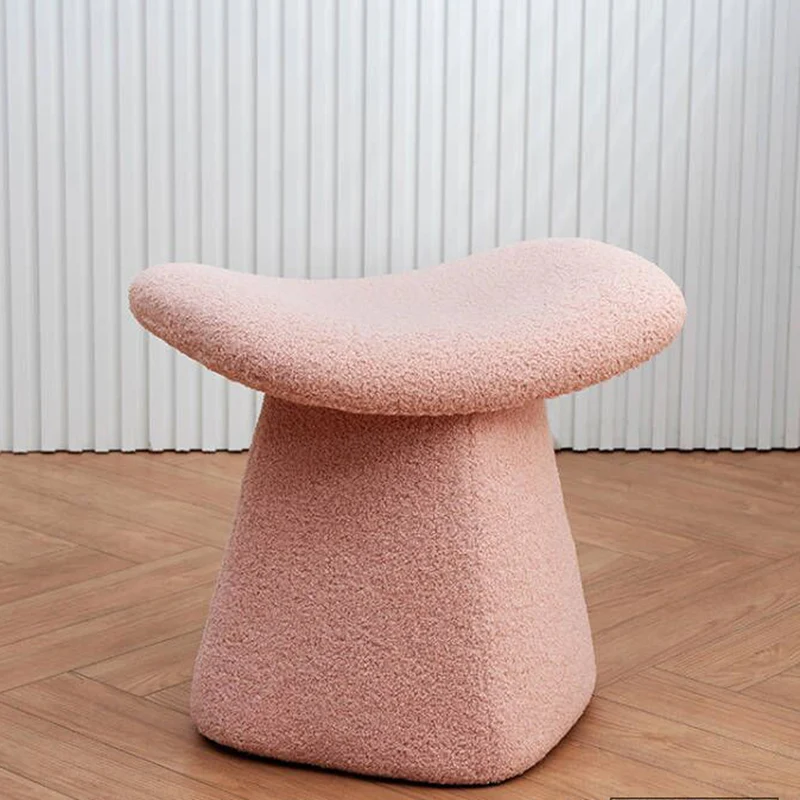 Contemporary Scandinavian Square Faux Shearling Plywood Kids Low Stool For Living Room