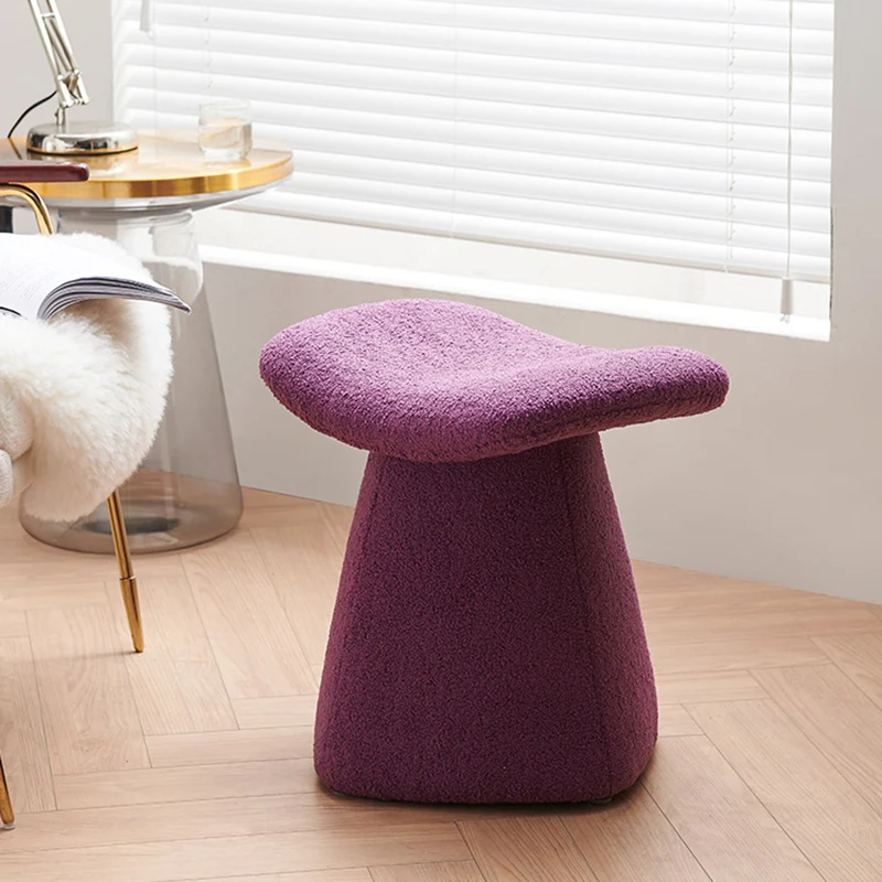 Contemporary Scandinavian Square Faux Shearling Plywood Kids Low Stool For Living Room