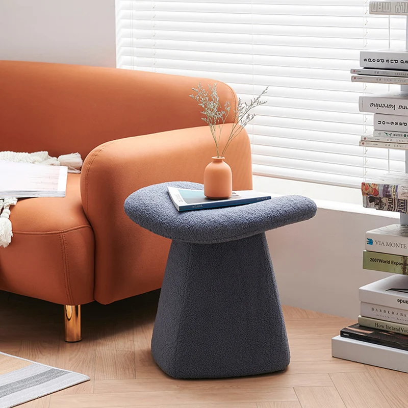 Contemporary Scandinavian Square Faux Shearling Plywood Kids Low Stool For Living Room