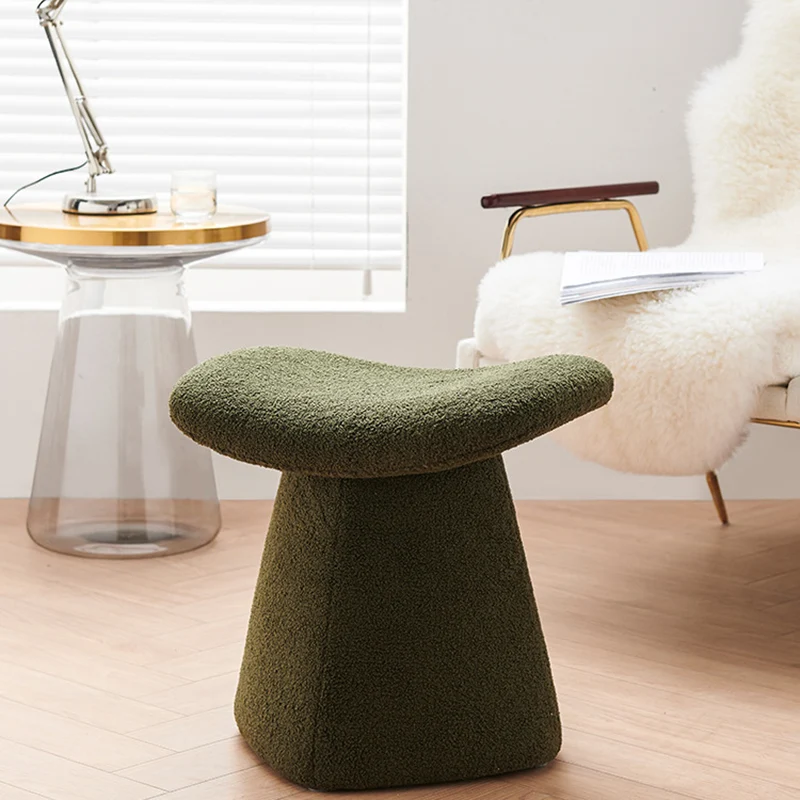 Contemporary Scandinavian Square Faux Shearling Plywood Kids Low Stool For Living Room