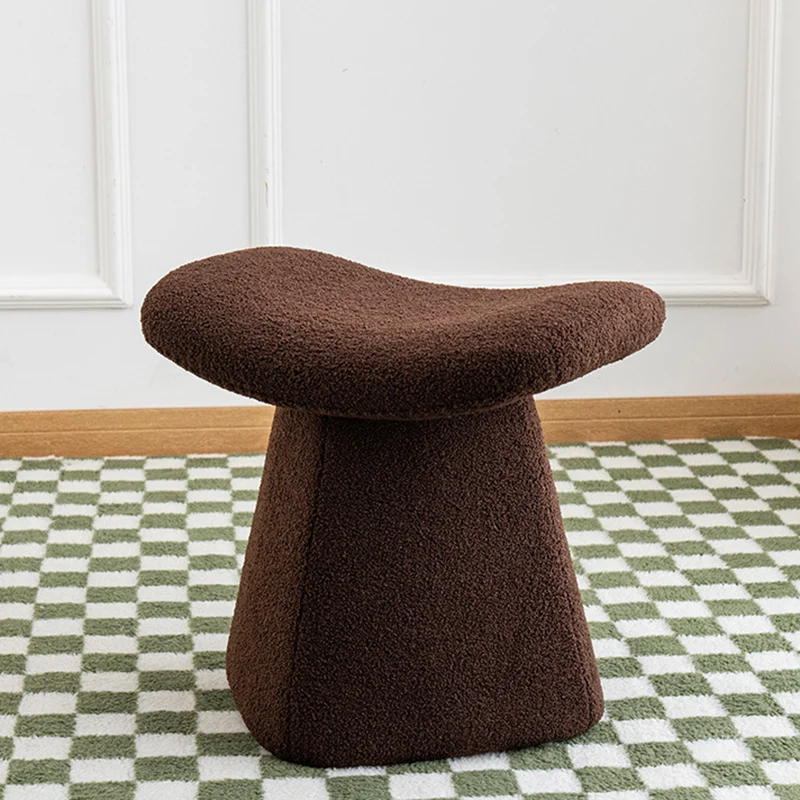 Contemporary Scandinavian Square Faux Shearling Plywood Kids Low Stool For Living Room