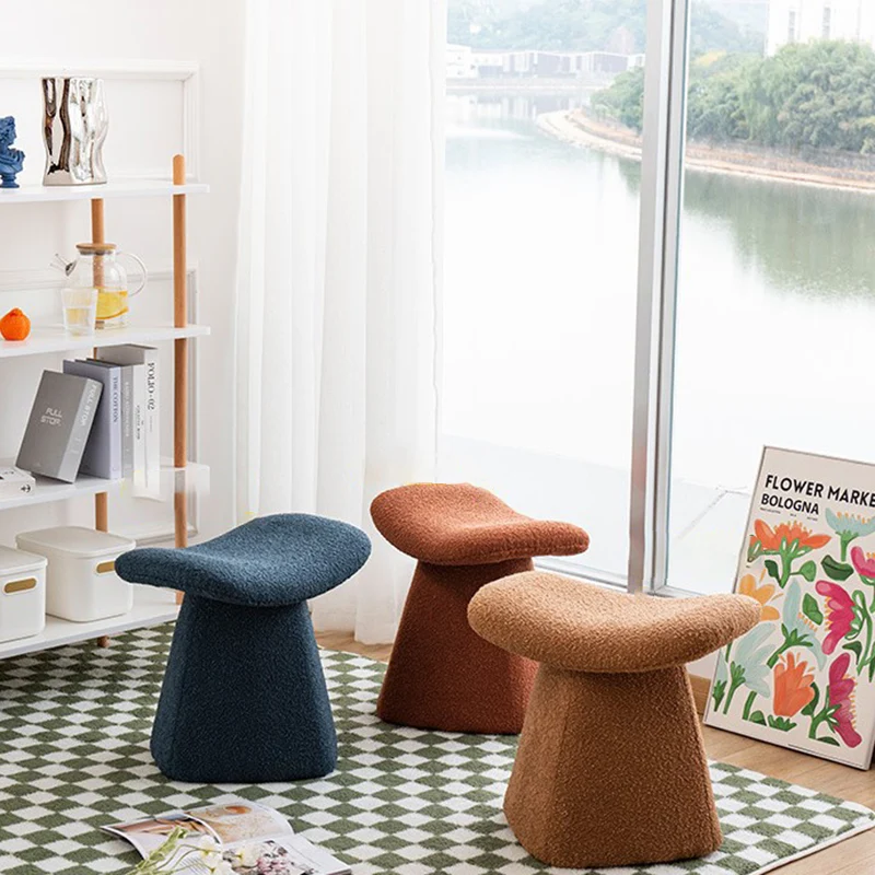 Contemporary Scandinavian Square Faux Shearling Plywood Kids Low Stool For Living Room