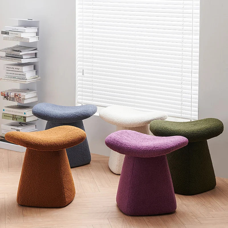 Contemporary Scandinavian Square Faux Shearling Plywood Kids Low Stool For Living Room