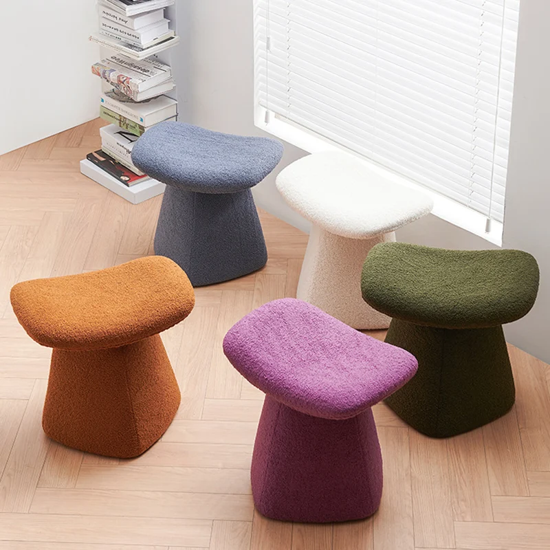 Contemporary Scandinavian Square Faux Shearling Plywood Kids Low Stool For Living Room