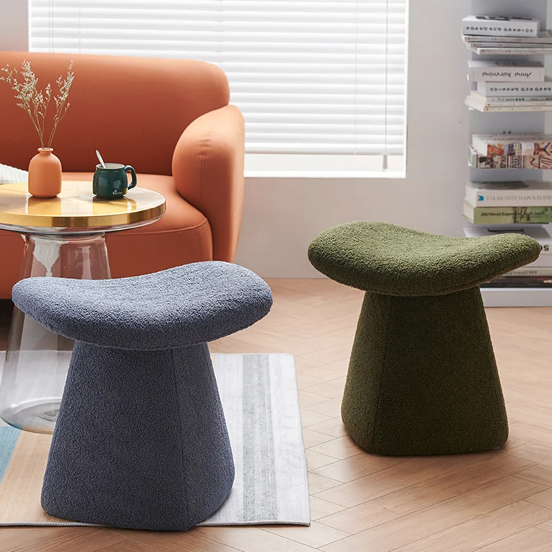 Contemporary Scandinavian Square Faux Shearling Plywood Kids Low Stool For Living Room